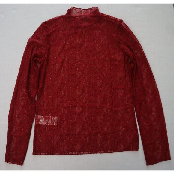 Anthropologie OB1565992 Women's Sz M Red Lace Layering Mock Neck L/S Top - Picture 2 of 7
